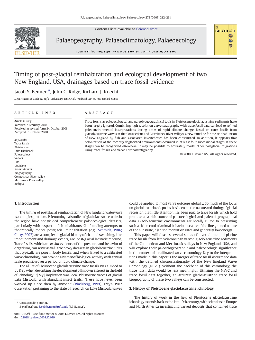 Timing of post-glacial reinhabitation and ecological development of two New England, USA, drainages based on trace fossil evidence