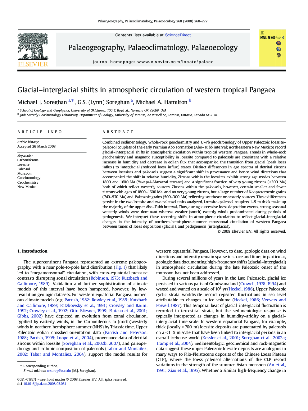 Glacial–interglacial shifts in atmospheric circulation of western tropical Pangaea