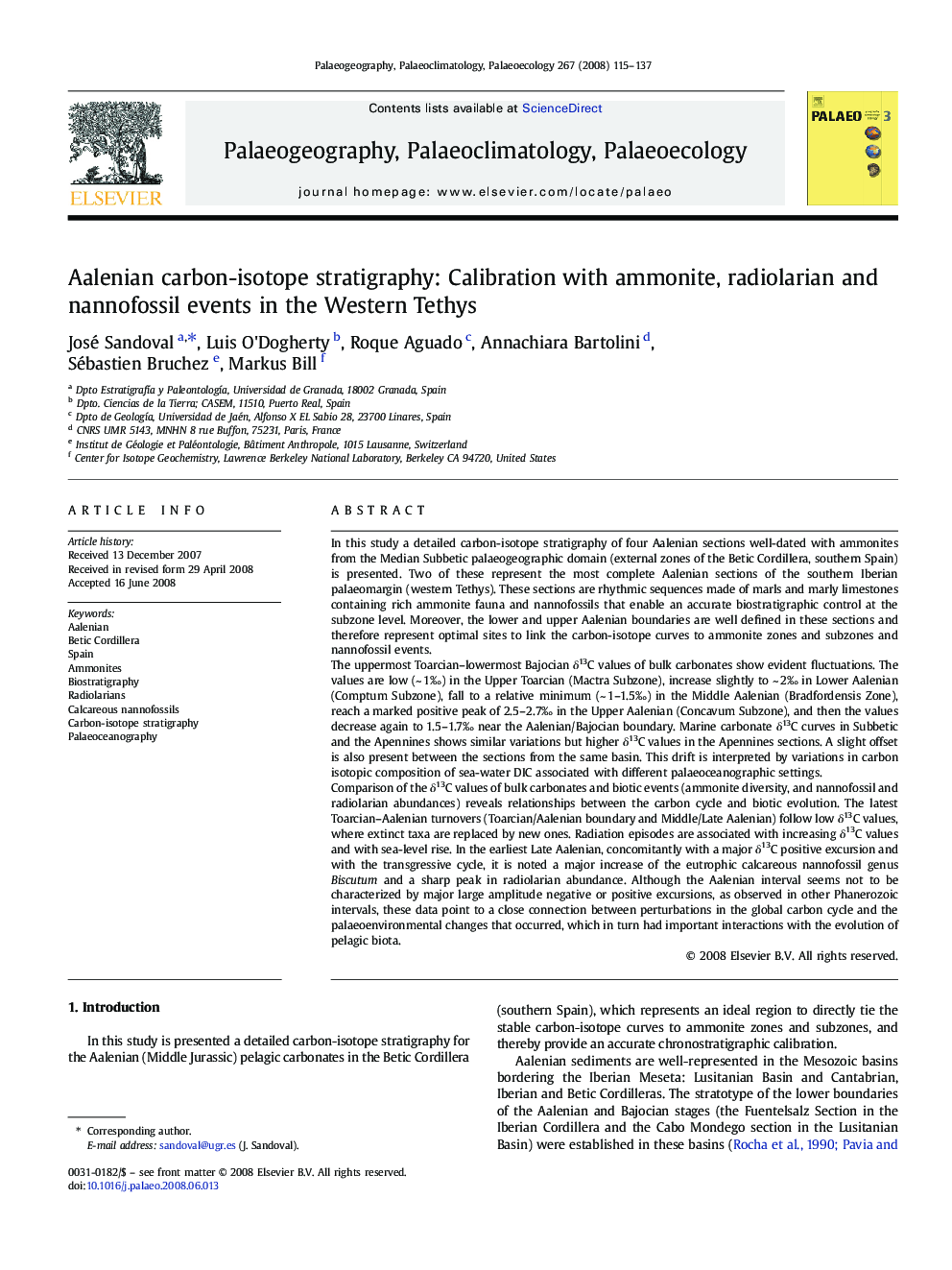 Aalenian carbon-isotope stratigraphy: Calibration with ammonite, radiolarian and nannofossil events in the Western Tethys