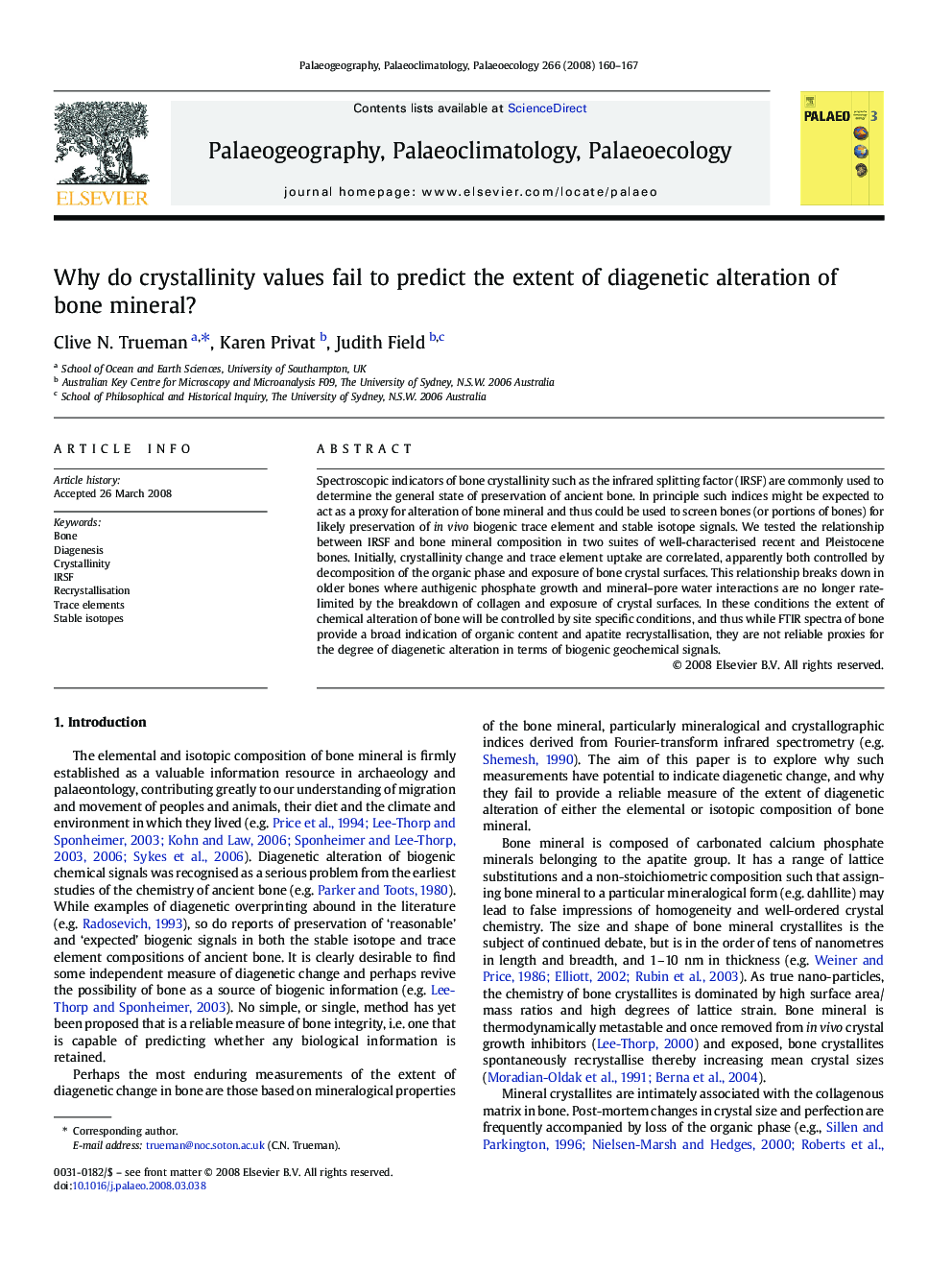 Why do crystallinity values fail to predict the extent of diagenetic alteration of bone mineral?