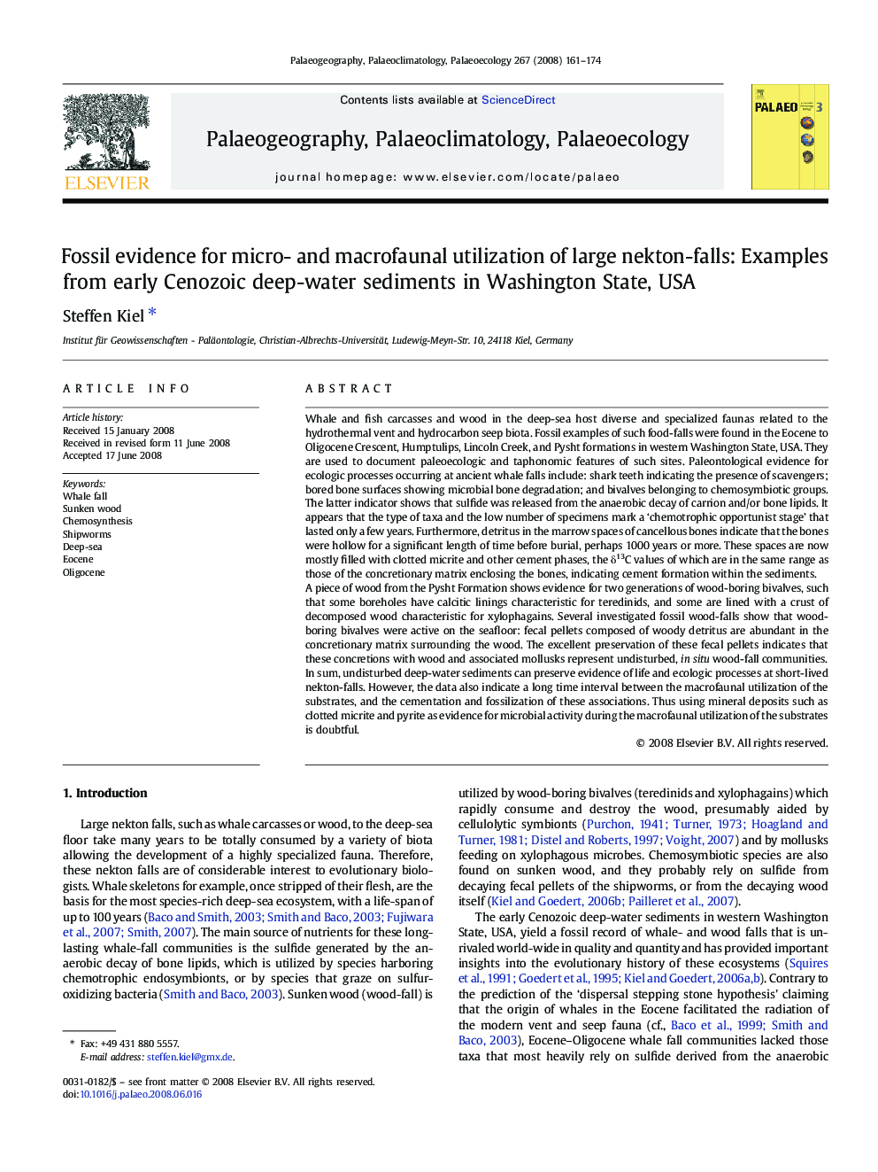 Fossil evidence for micro- and macrofaunal utilization of large nekton-falls: Examples from early Cenozoic deep-water sediments in Washington State, USA