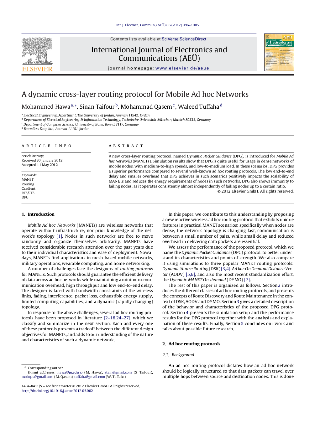 A dynamic cross-layer routing protocol for Mobile Ad hoc Networks