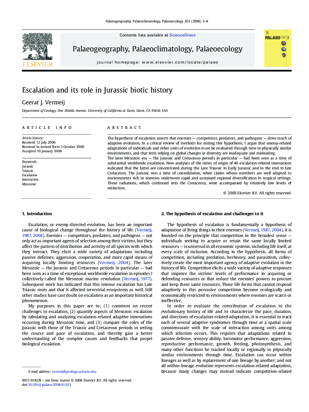 Escalation and its role in Jurassic biotic history