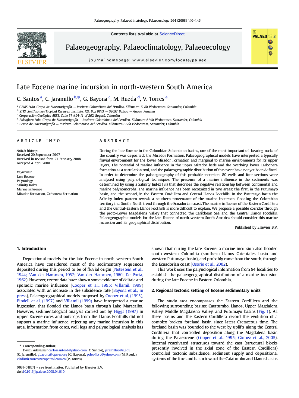 Late Eocene marine incursion in north-western South America