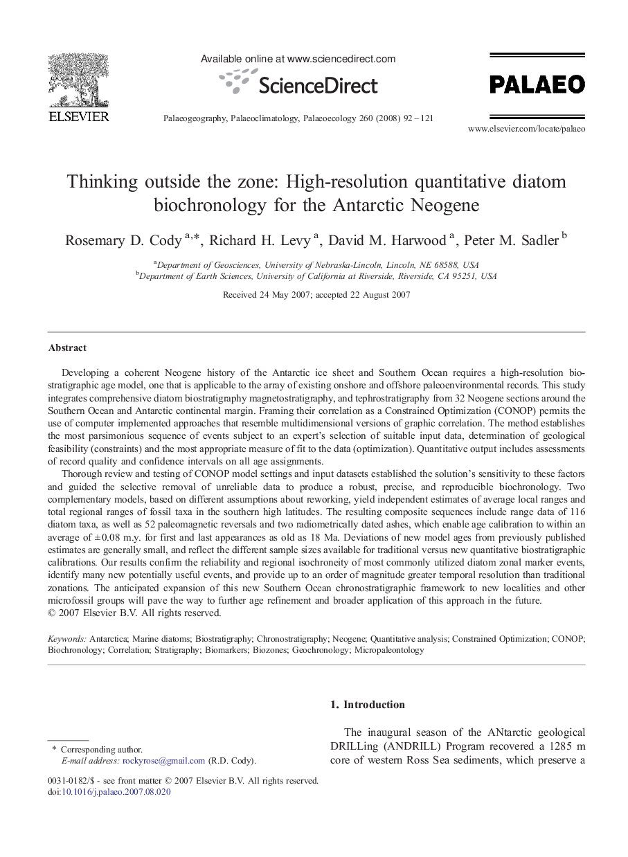 Thinking outside the zone: High-resolution quantitative diatom biochronology for the Antarctic Neogene