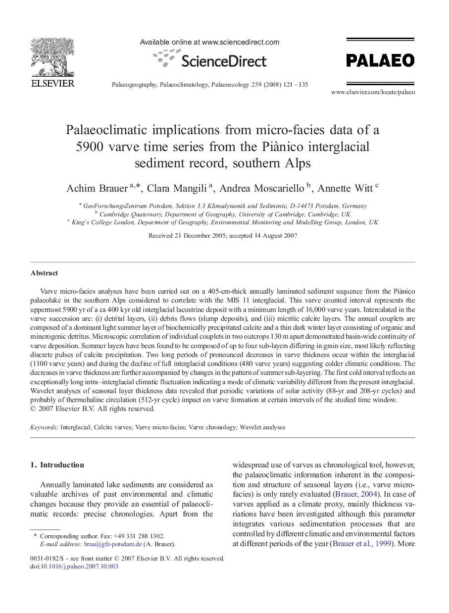 Palaeoclimatic implications from micro-facies data of a 5900 varve time series from the Piànico interglacial sediment record, southern Alps