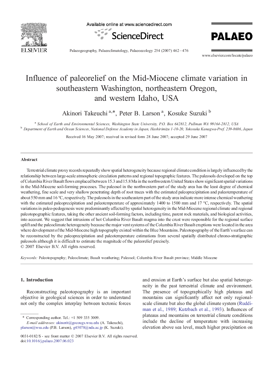 Influence of paleorelief on the Mid-Miocene climate variation in southeastern Washington, northeastern Oregon, and western Idaho, USA