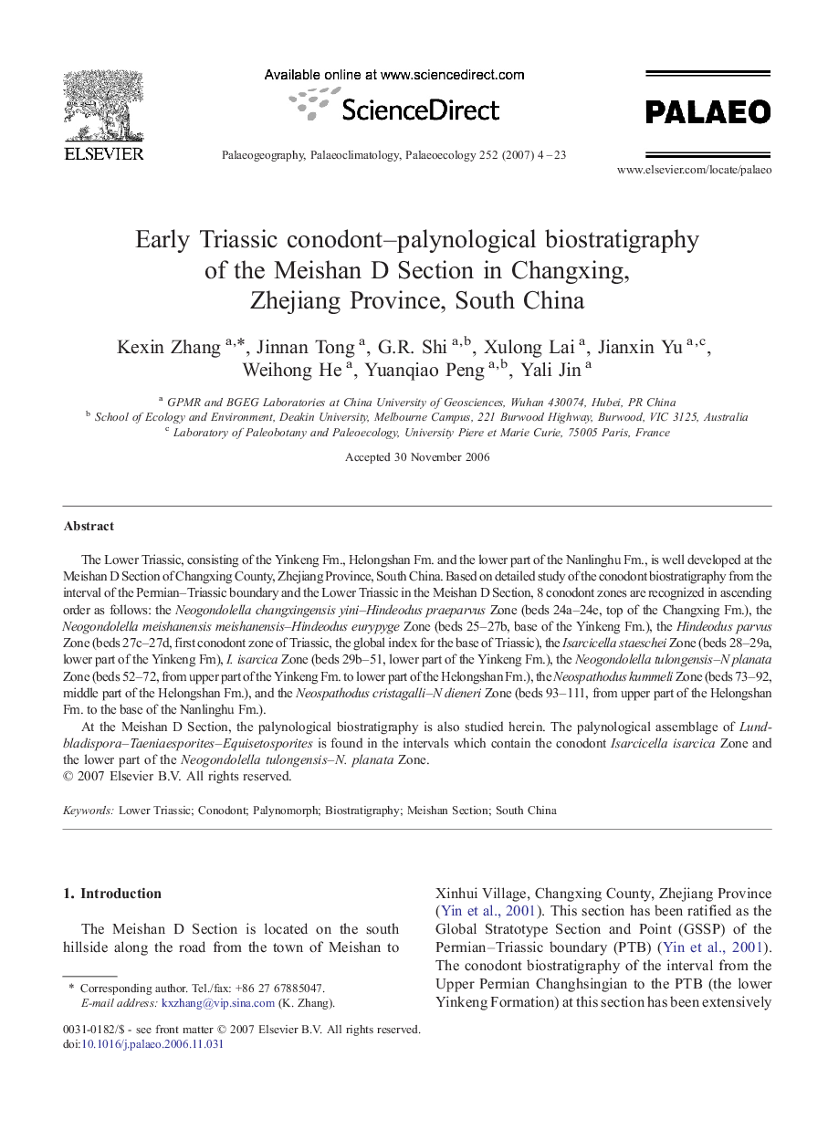 Early Triassic conodont–palynological biostratigraphy of the Meishan D Section in Changxing, Zhejiang Province, South China