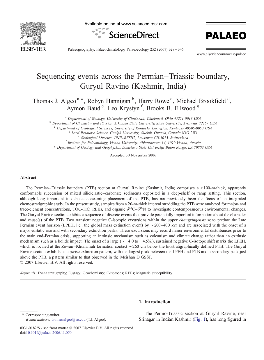 Sequencing events across the Permian–Triassic boundary, Guryul Ravine (Kashmir, India)