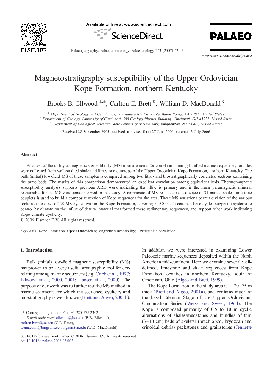 Magnetostratigraphy susceptibility of the Upper Ordovician Kope Formation, northern Kentucky