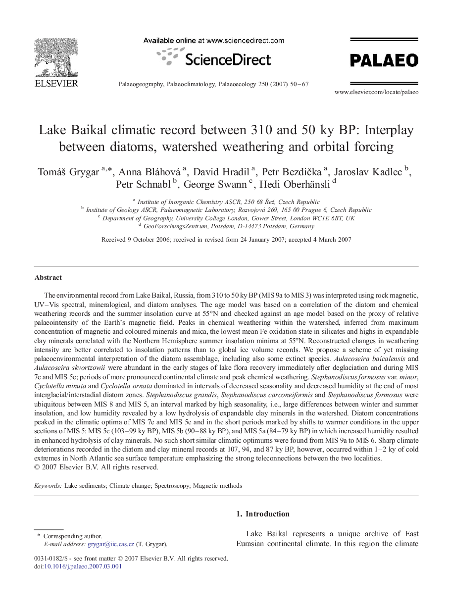 Lake Baikal climatic record between 310 and 50 ky BP: Interplay between diatoms, watershed weathering and orbital forcing