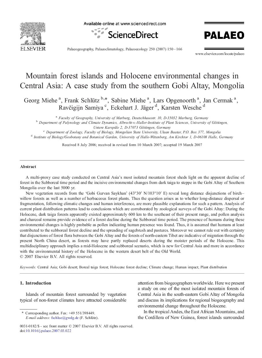 Mountain forest islands and Holocene environmental changes in Central Asia: A case study from the southern Gobi Altay, Mongolia