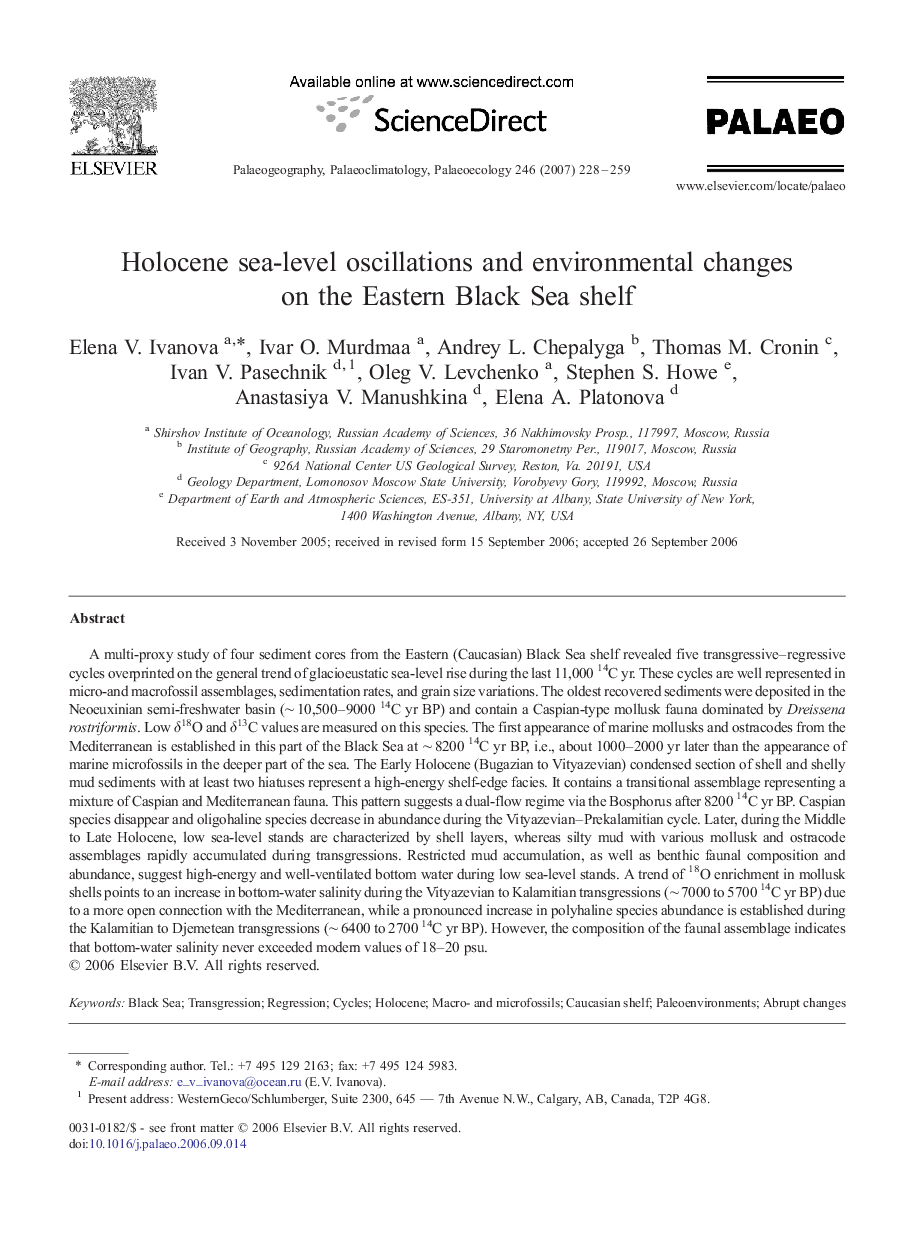 Holocene sea-level oscillations and environmental changes on the Eastern Black Sea shelf