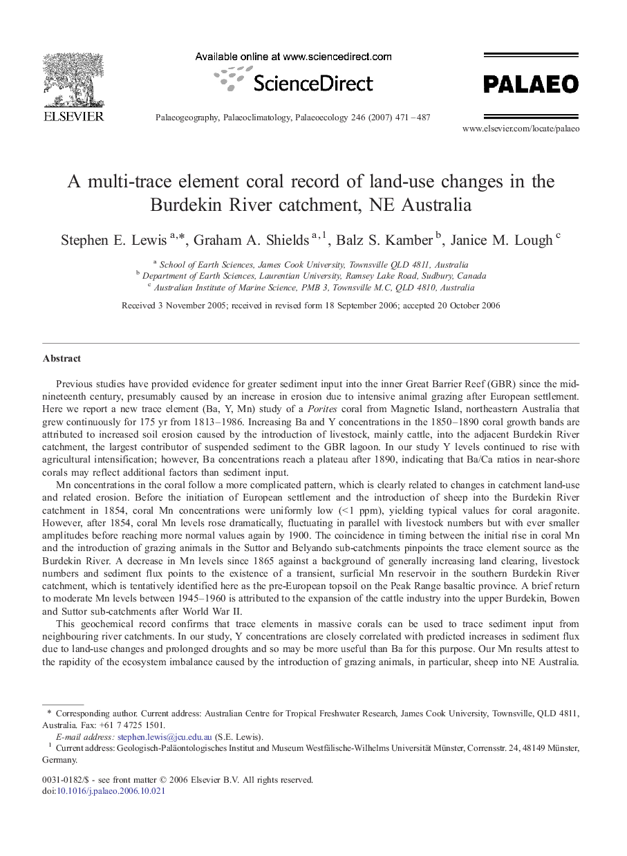 A multi-trace element coral record of land-use changes in the Burdekin River catchment, NE Australia