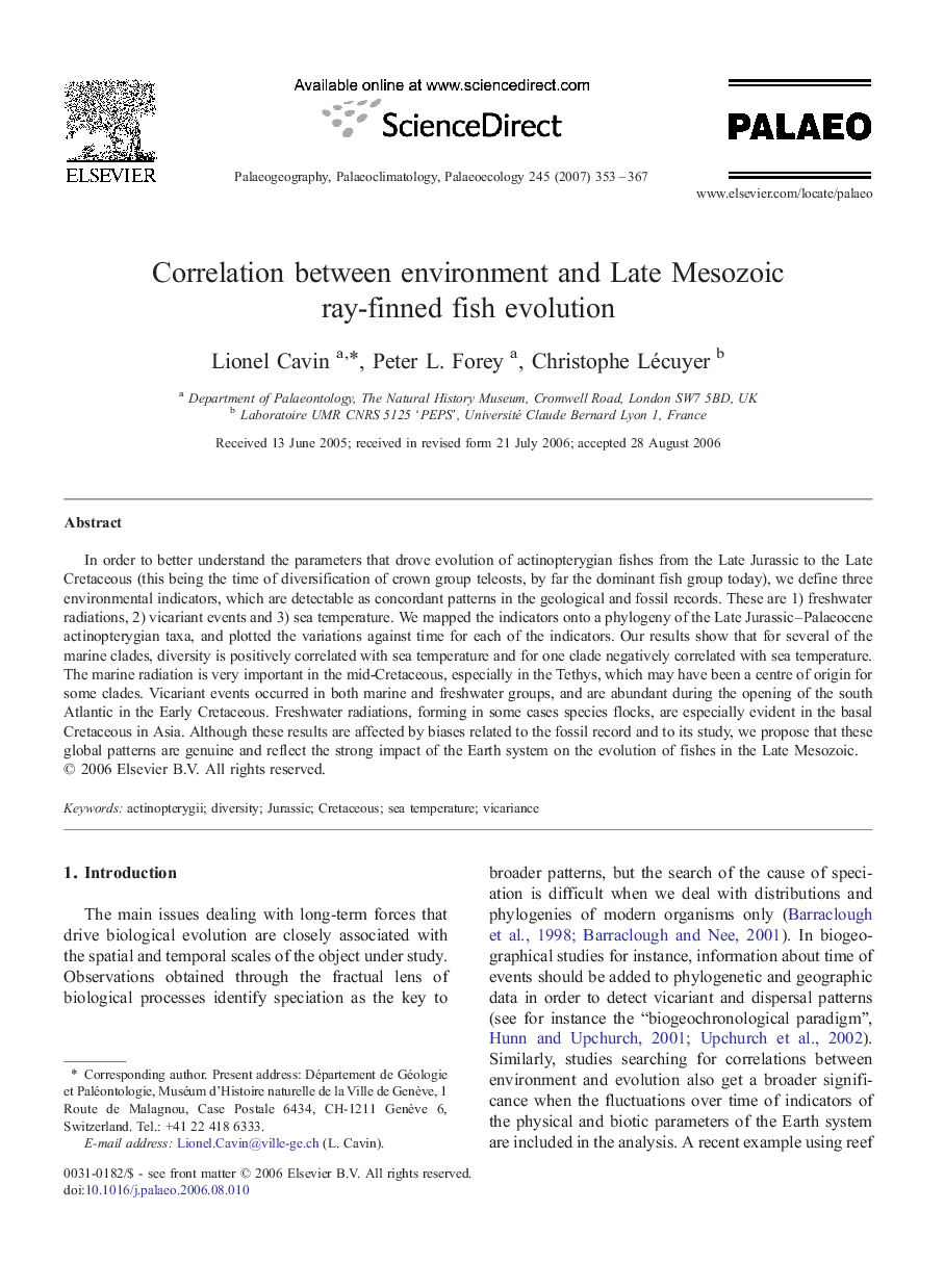 Correlation between environment and Late Mesozoic ray-finned fish evolution