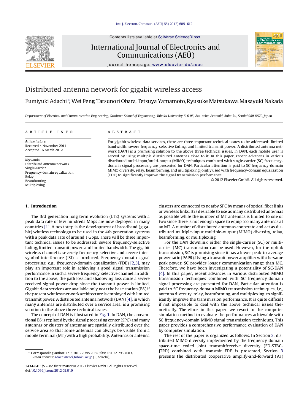 Distributed antenna network for gigabit wireless access