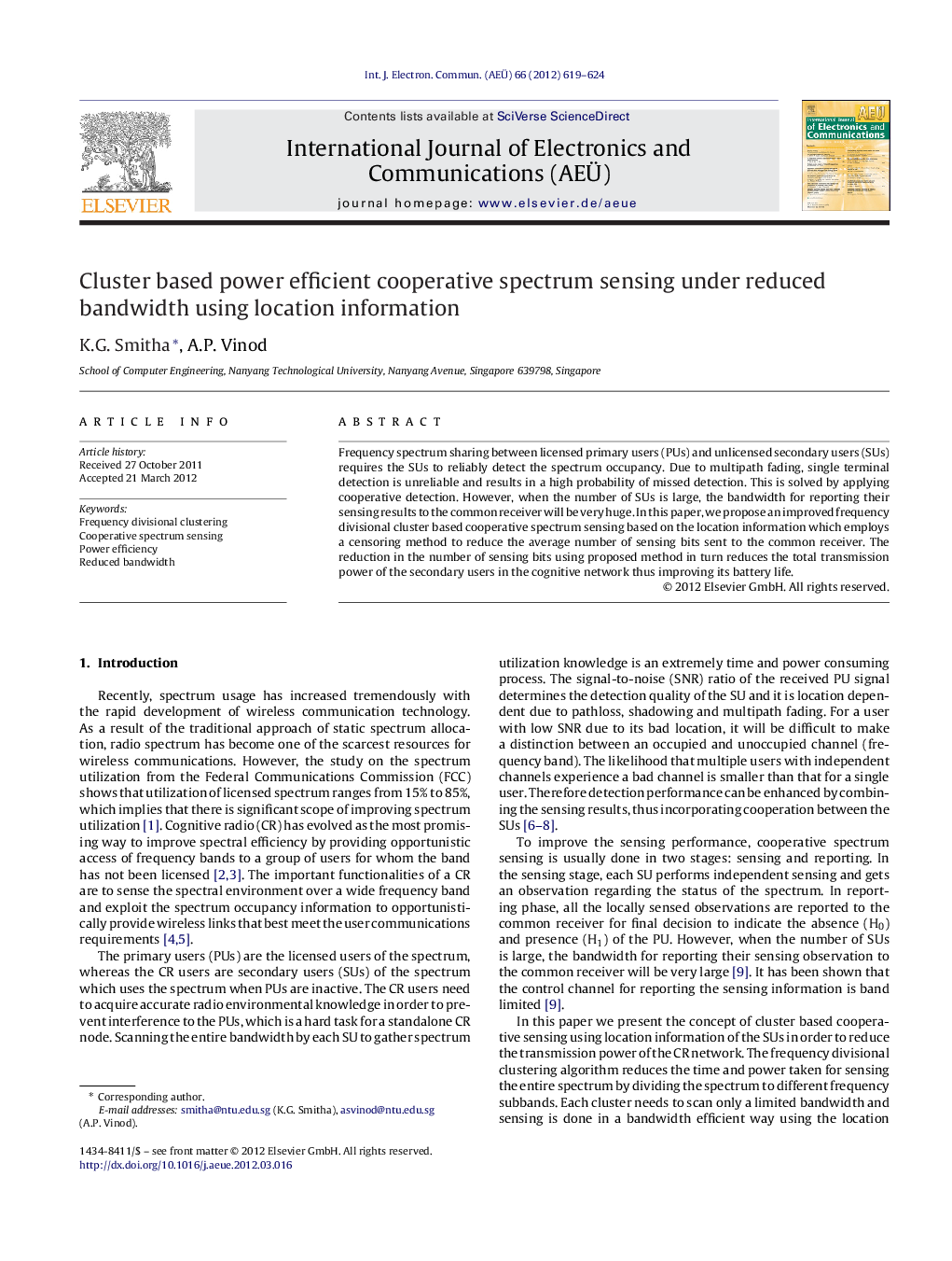 Cluster based power efficient cooperative spectrum sensing under reduced bandwidth using location information