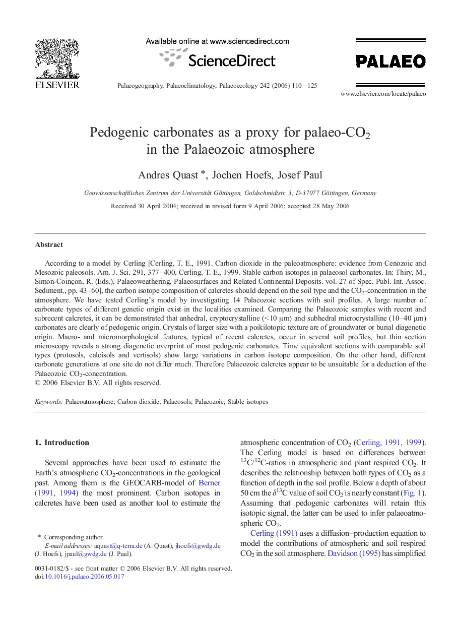 Pedogenic carbonates as a proxy for palaeo-CO2 in the Palaeozoic atmosphere