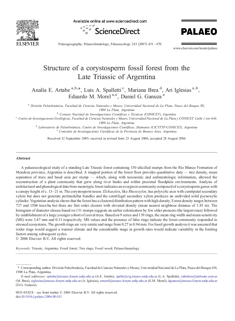 Structure of a corystosperm fossil forest from the Late Triassic of Argentina