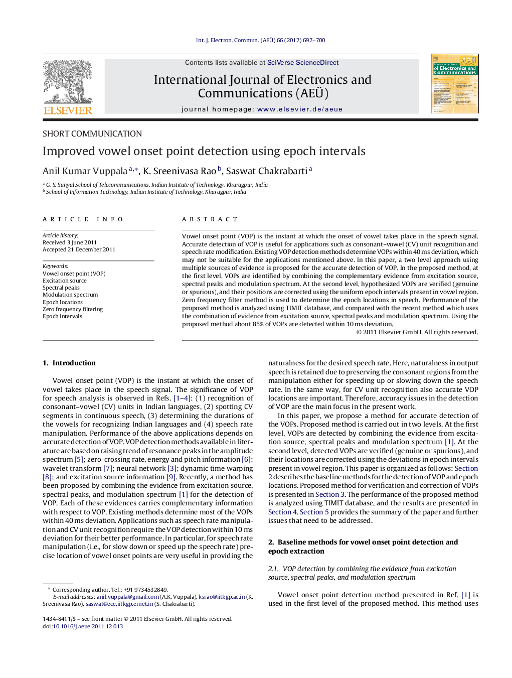 Improved vowel onset point detection using epoch intervals