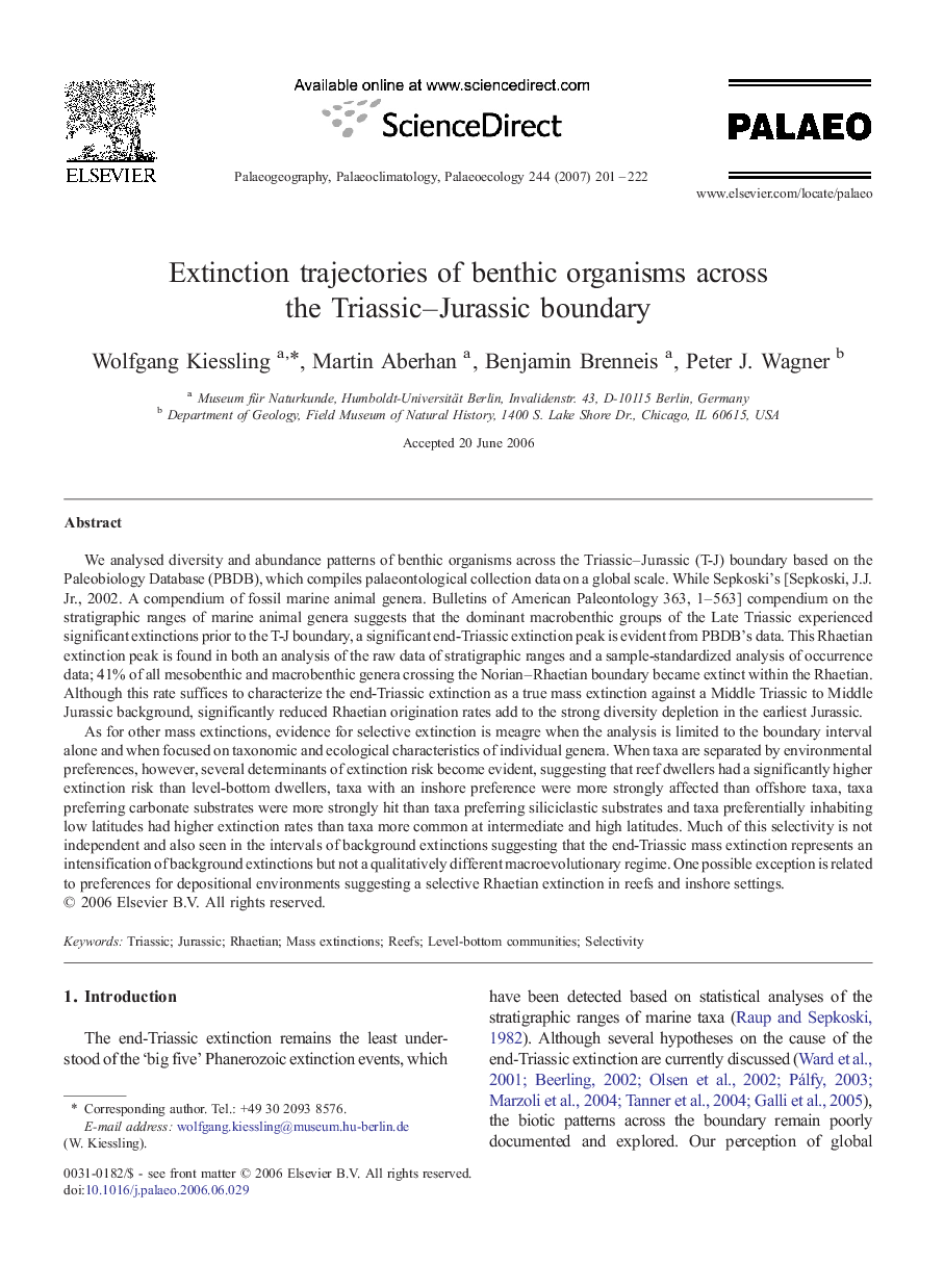 Extinction trajectories of benthic organisms across the Triassic–Jurassic boundary