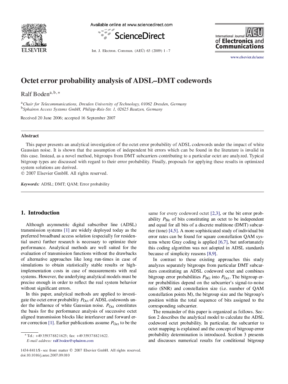 Octet error probability analysis of ADSL–DMT codewords