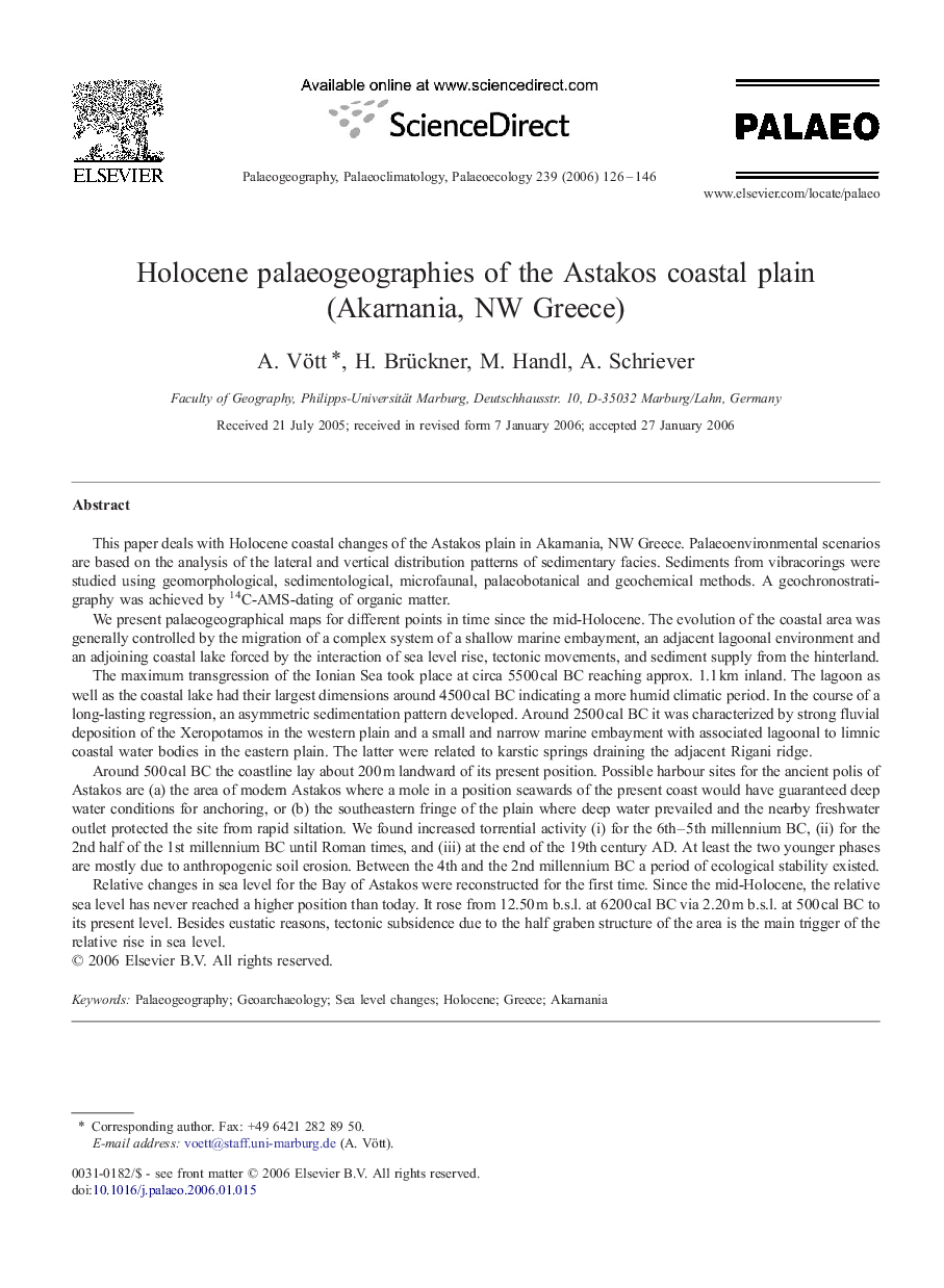 Holocene palaeogeographies of the Astakos coastal plain (Akarnania, NW Greece)