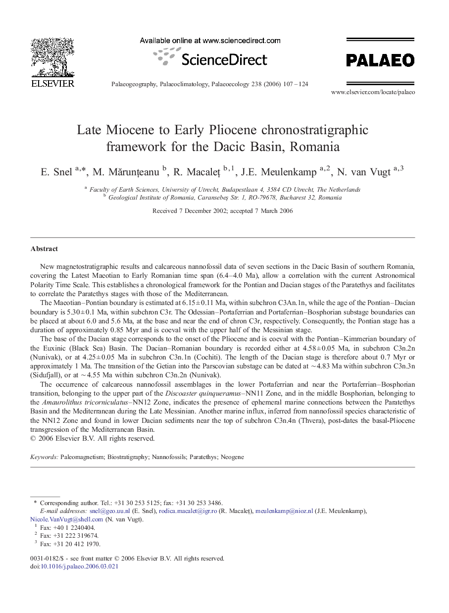 Late Miocene to Early Pliocene chronostratigraphic framework for the Dacic Basin, Romania