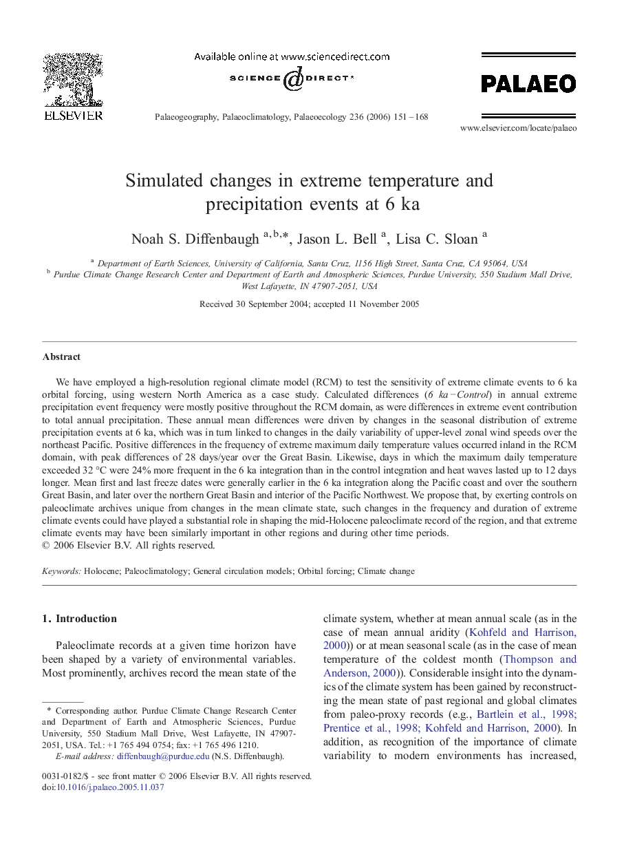 Simulated changes in extreme temperature and precipitation events at 6 ka