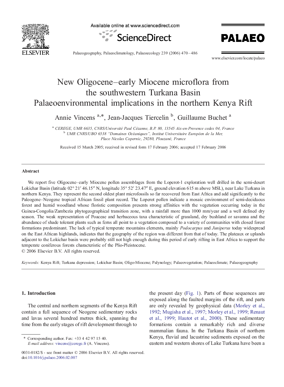 New Oligocene–early Miocene microflora from the southwestern Turkana Basin: Palaeoenvironmental implications in the northern Kenya Rift