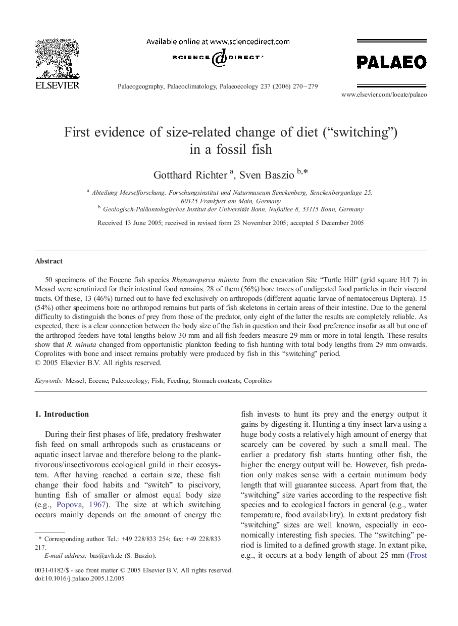 First evidence of size-related change of diet (“switching”) in a fossil fish