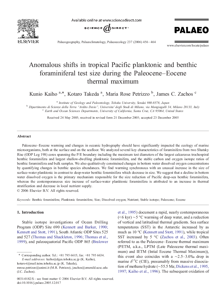 Anomalous shifts in tropical Pacific planktonic and benthic foraminiferal test size during the Paleocene–Eocene thermal maximum