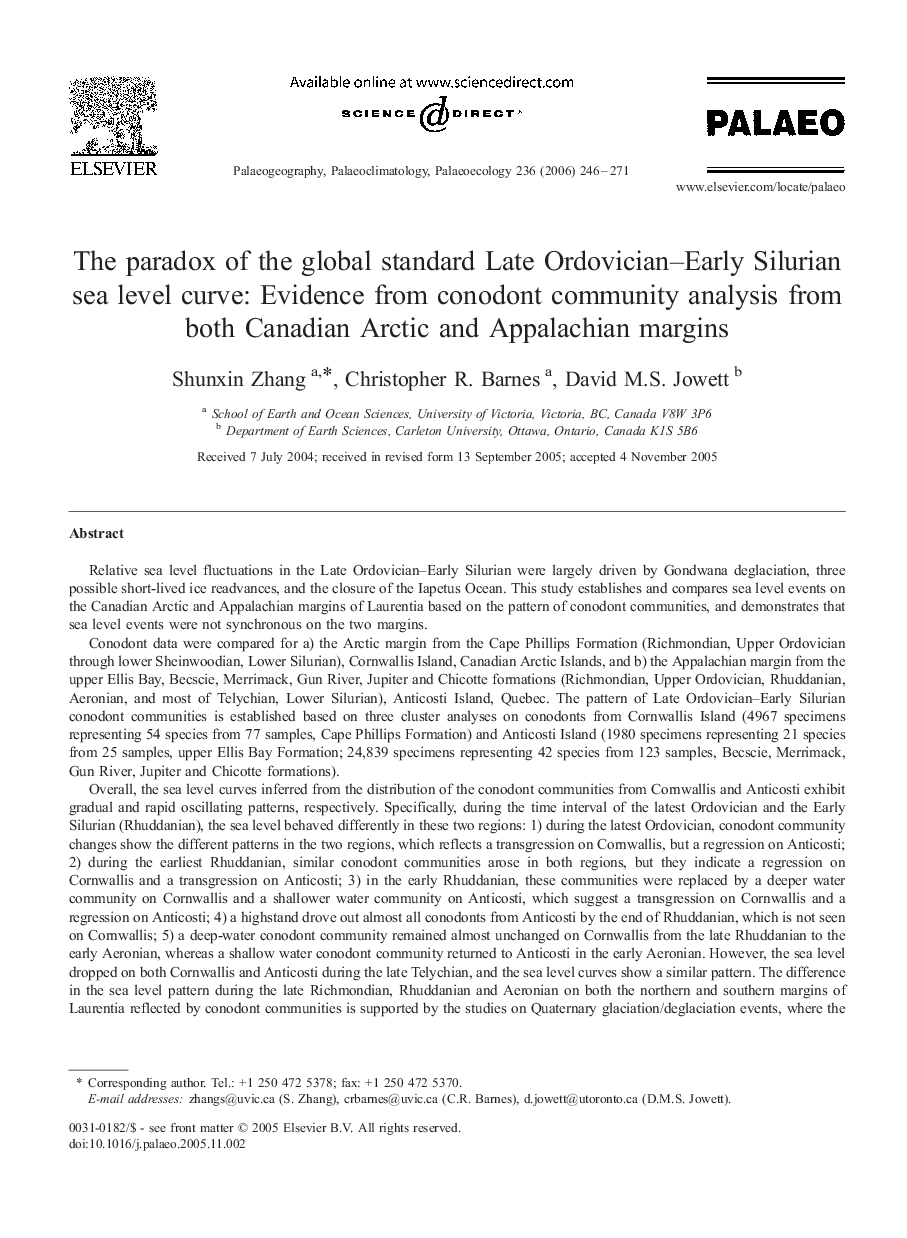 The paradox of the global standard Late Ordovician–Early Silurian sea level curve: Evidence from conodont community analysis from both Canadian Arctic and Appalachian margins