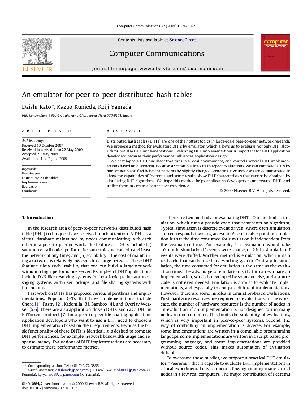 An emulator for peer-to-peer distributed hash tables