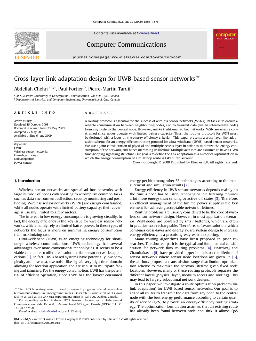 Cross-layer link adaptation design for UWB-based sensor networks 