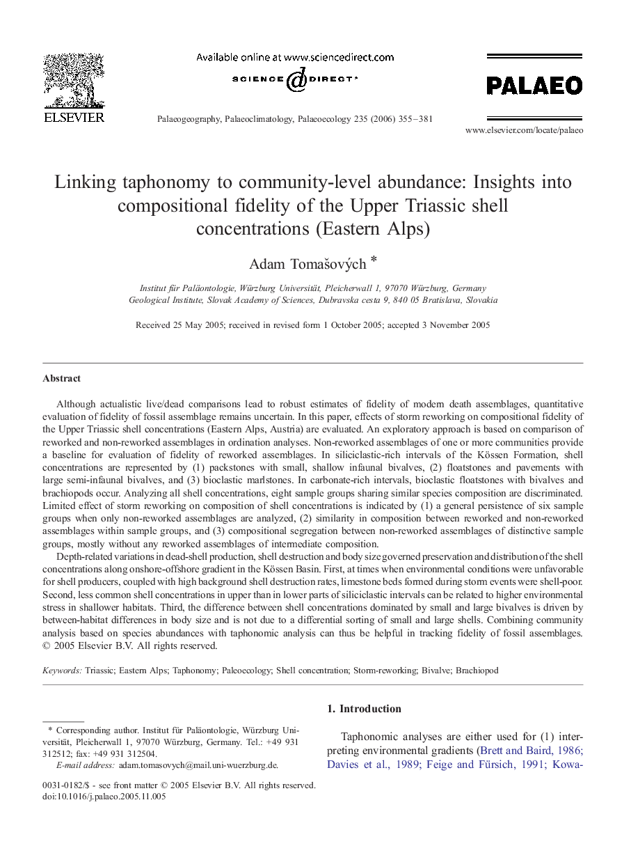 Linking taphonomy to community-level abundance: Insights into compositional fidelity of the Upper Triassic shell concentrations (Eastern Alps)