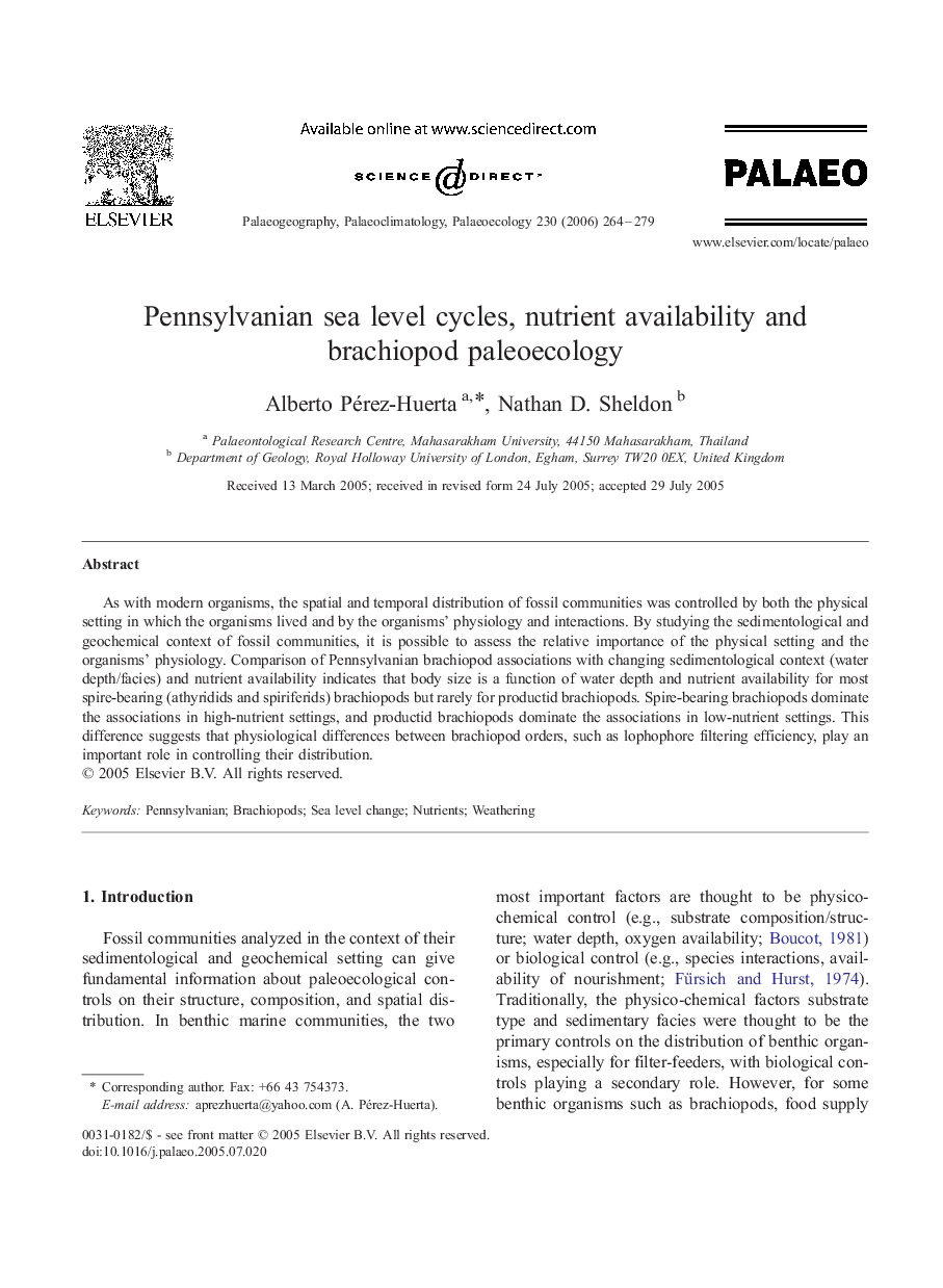 Pennsylvanian sea level cycles, nutrient availability and brachiopod paleoecology