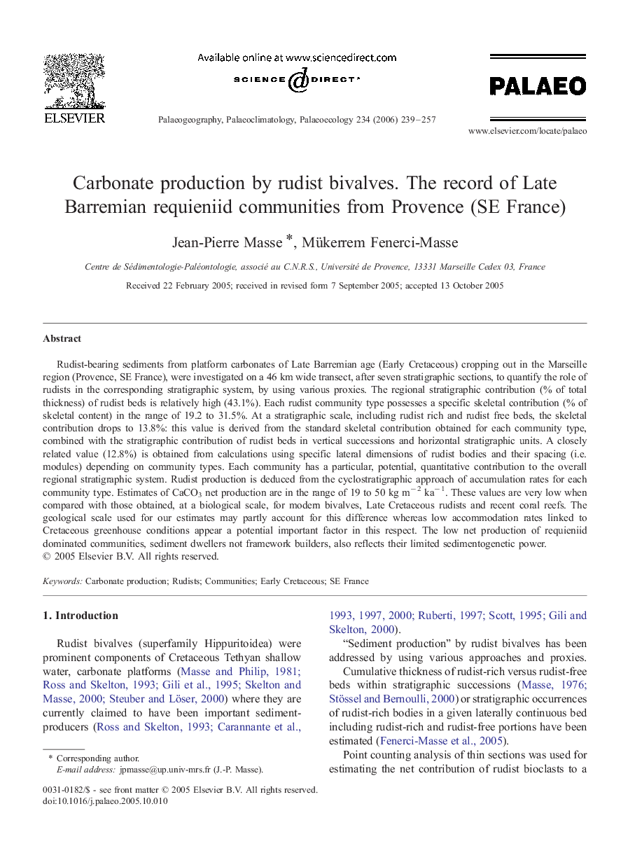 Carbonate production by rudist bivalves. The record of Late Barremian requieniid communities from Provence (SE France)