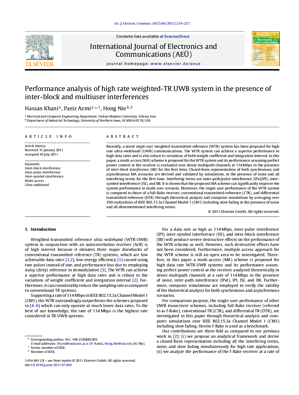 Performance analysis of high rate weighted-TR UWB system in the presence of inter-block and multiuser interferences