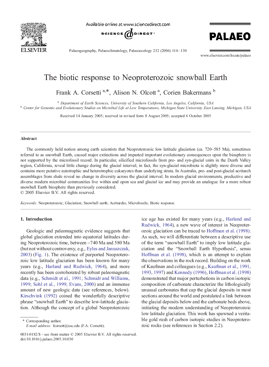 The biotic response to Neoproterozoic snowball Earth