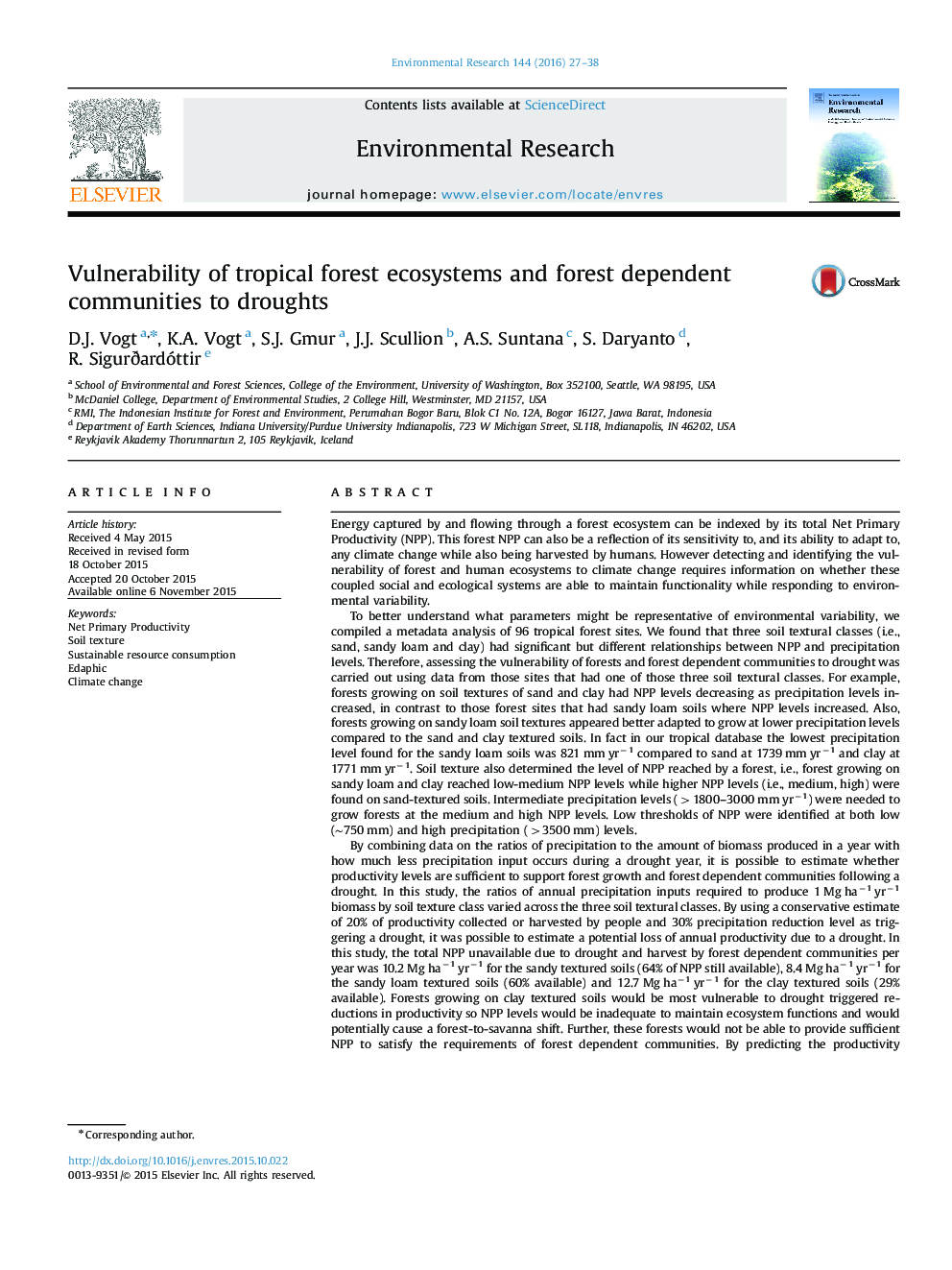 Vulnerability of tropical forest ecosystems and forest dependent communities to droughts