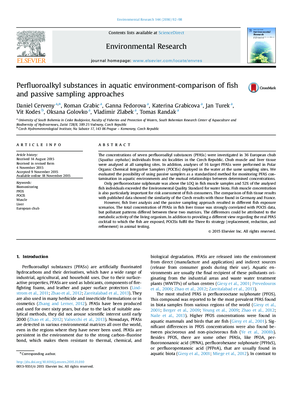 Perfluoroalkyl substances in aquatic environment-comparison of fish and passive sampling approaches