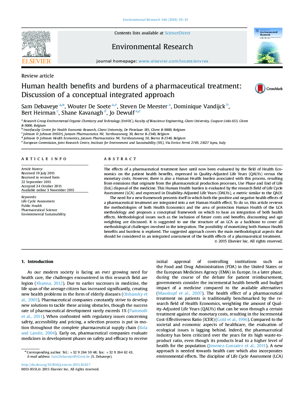 Human health benefits and burdens of a pharmaceutical treatment: Discussion of a conceptual integrated approach