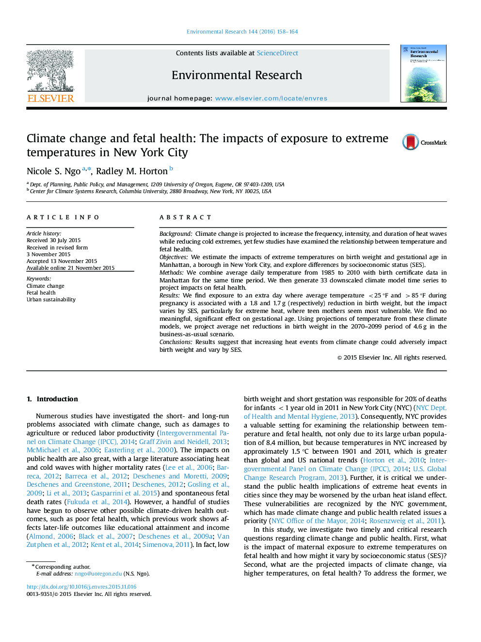 Climate change and fetal health: The impacts of exposure to extreme temperatures in New York City