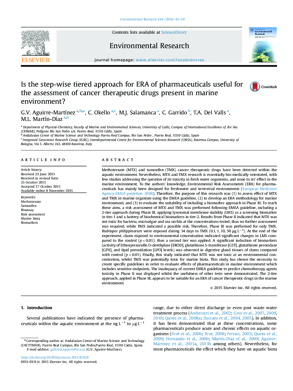 Is the step-wise tiered approach for ERA of pharmaceuticals useful for the assessment of cancer therapeutic drugs present in marine environment?