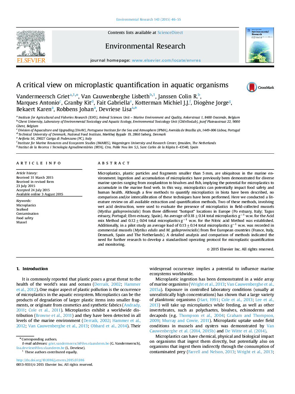 A critical view on microplastic quantification in aquatic organisms