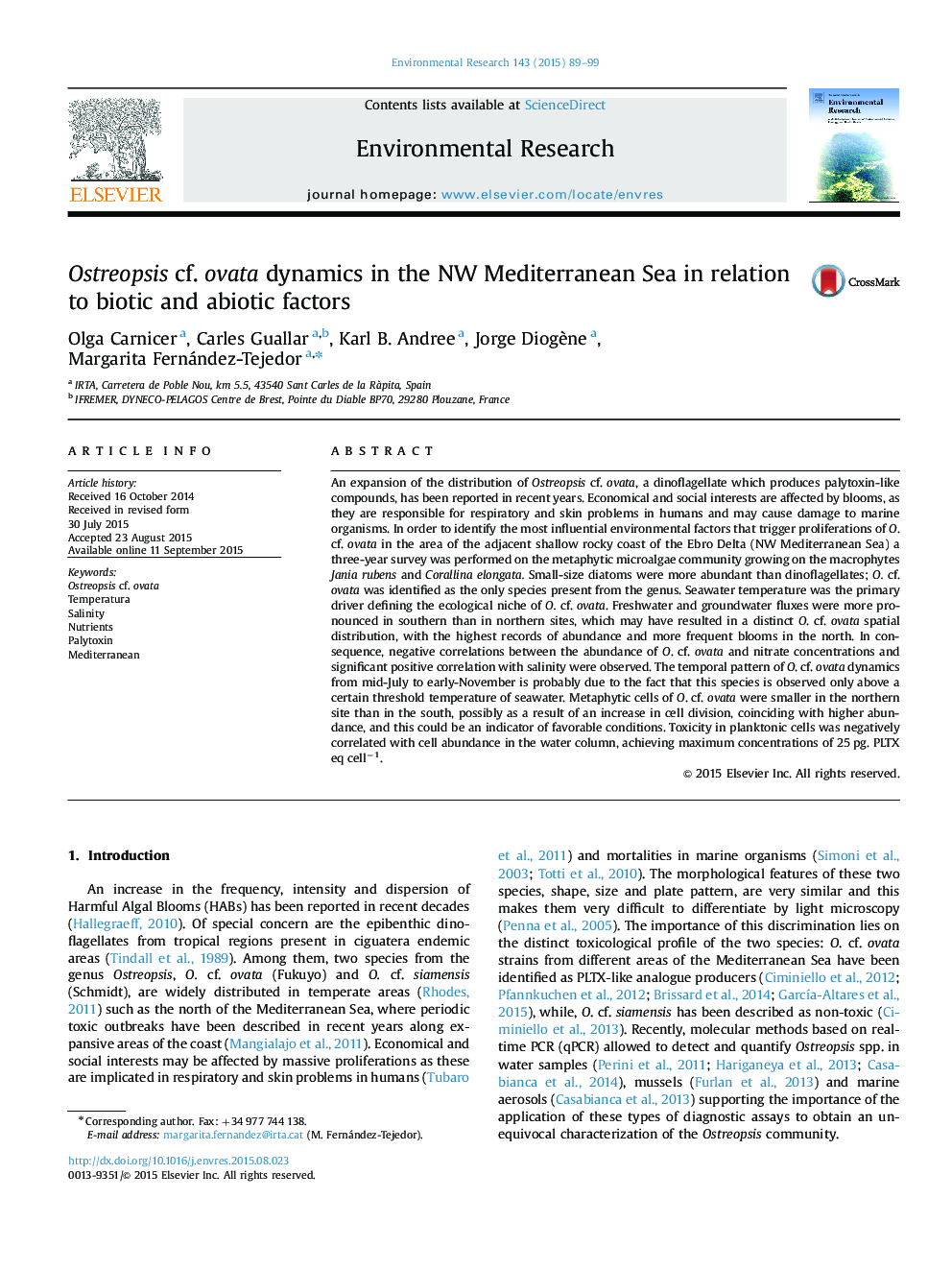 Ostreopsis cf. ovata dynamics in the NW Mediterranean Sea in relation to biotic and abiotic factors