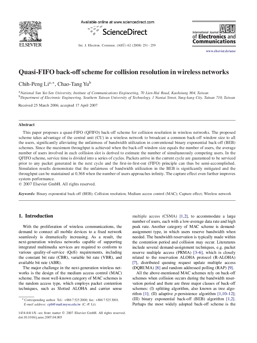 Quasi-FIFO back-off scheme for collision resolution in wireless networks