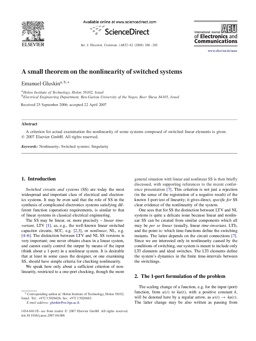 عکس صفحه اول مقاله: A small theorem on the nonlinearity of switched systems A small theorem on the nonlinearity of switched systems