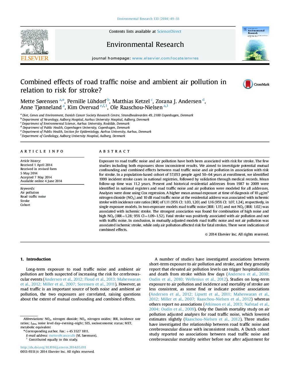 Combined effects of road traffic noise and ambient air pollution in relation to risk for stroke?